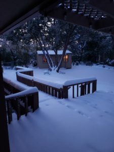 A backyard after a big snowstorm